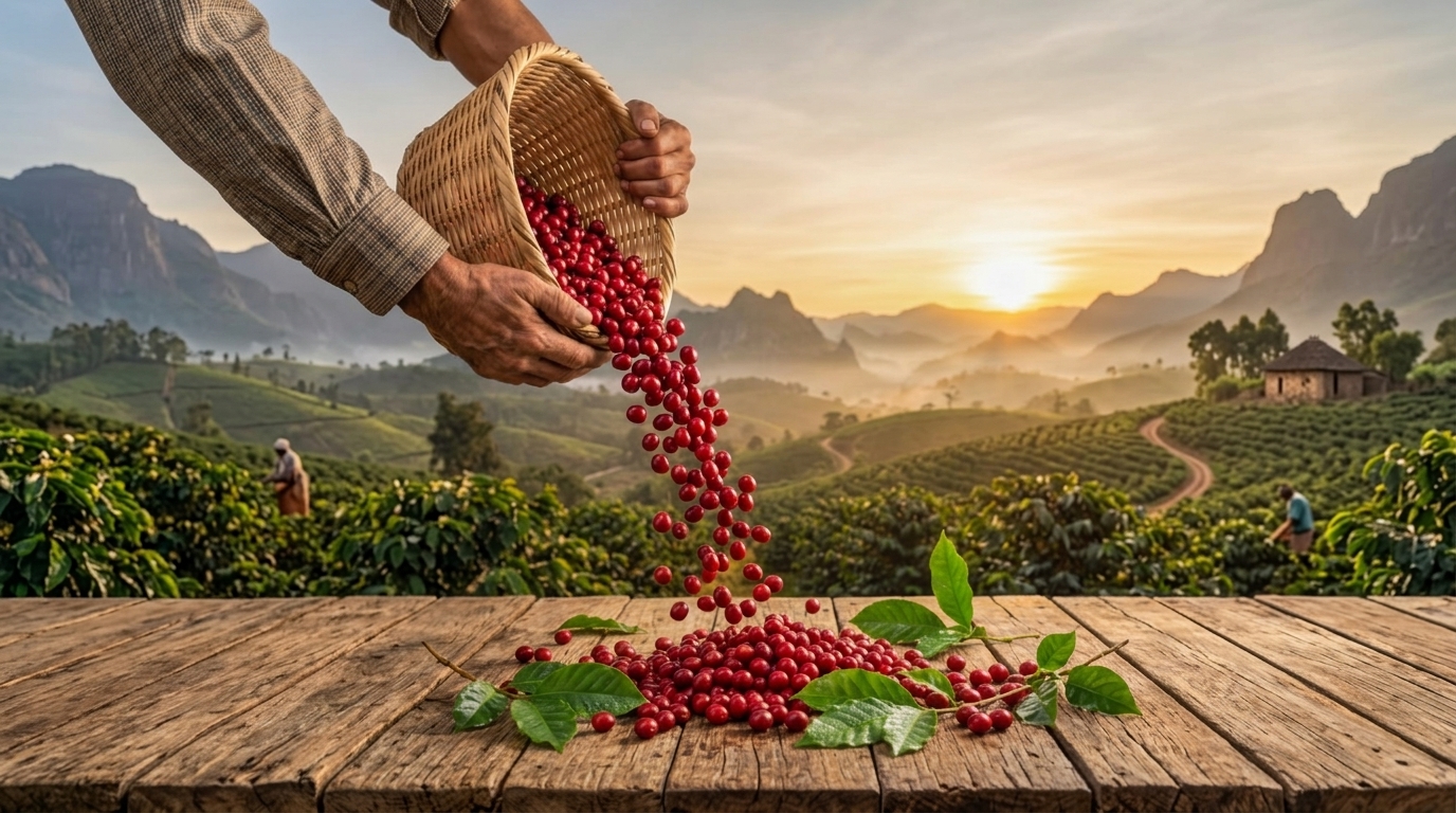 Freshly Picked Coffee Cherries Harvest - Nasew Trading PLC